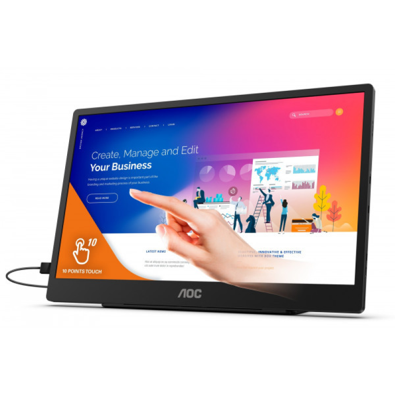 TFT 15.6“ AOC 16T2, IPS, 60Hz, Micro-HDMI, USB- C, Povot, колонки, темно сірий (16T2)