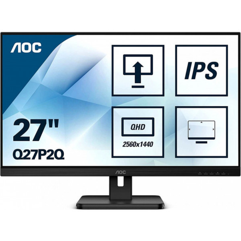 TFT 27“ AOC Q27P2Q, IPS, QHD, D-Sub, HDMI, DP, USB 3.2, Pivot, колонки, чорний (Q27P2Q)