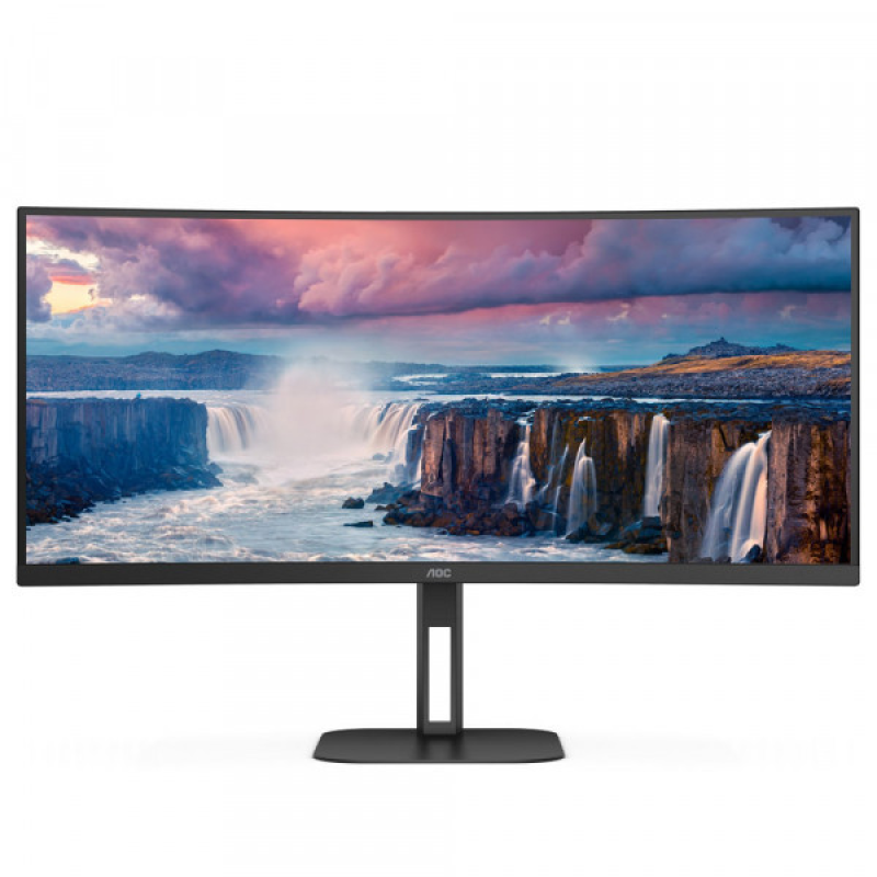 TFT 34“ AOC CU34V5C/BK, WQHD, VA, 100Гц, 1 мс, вигнутий, HDMI, DP, USB-C, USB-hub, колонки, чорний