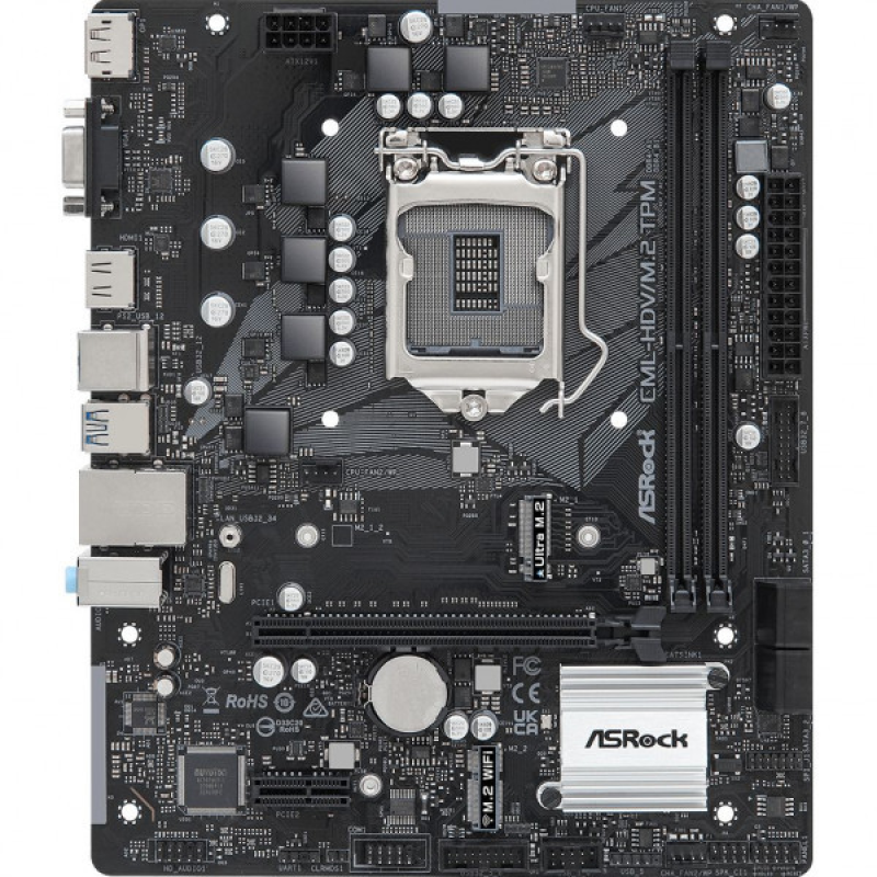 ASRock CML-HDV/M.2 TPM R2.0 (1200/H370, 2*DDR4, PCIex16, DP/HDMI/VGA, 4xSATAІІІ, M.2, GLan, 7.1ch, m