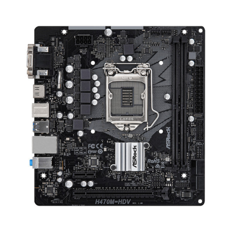 ASRock H470M-HDV (1200/H470, 2*DDR4, PCIex16, HDMI/VGA/DVI, 4xSATAІІІ, RAID, GLan, 7.1ch, mATX) (H470M-HDV)