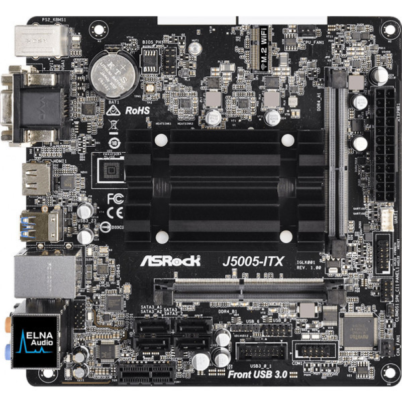 ASRock J5005-ITX/REF (Quad-Core Pentium 2.8GHz, 2xDDR4 SoDIMM, VGA/HDMI/DVI, 1*PCIe, miniITX) (J5005-ITX/REF)