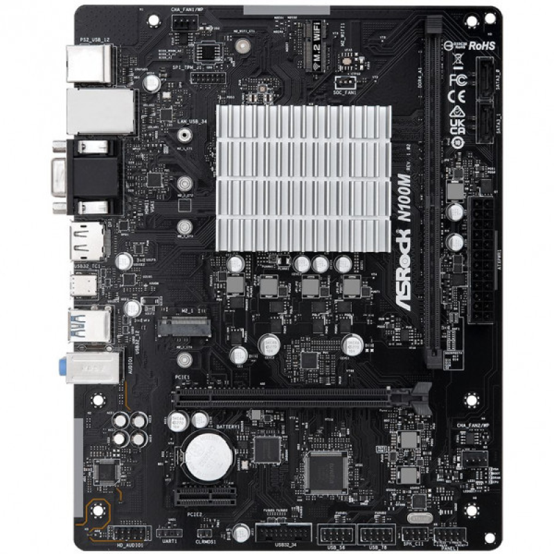 ASRock N100M (Quad-Core N100 3.4GHz, 1xDDR4 DIMM, VGA/HDMI/DP, 1*PCIe, 2xSATAIII, M.2, GLan, mATX) (N100M)