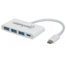 USB Hub Manhattan Type-C 4-port USB 3.0 + 3.1 PD пасивний, білий (163552)