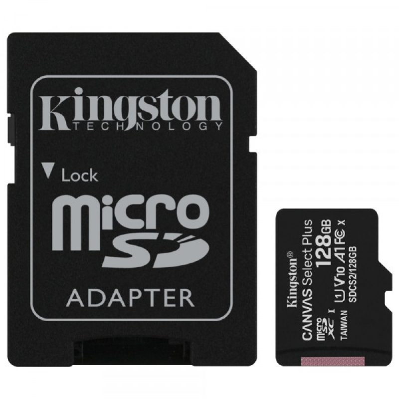 Memory card Secure Digital Micro128GB Kingston Canvas Select Plus SDXC UHS-1 U1 V10 A1 Class 10, Ret Memory card Secure Digital Micro128GB Kingston Canvas Select Plus SDXC UHS-1 U1 V10 A1 Class 10, Ret