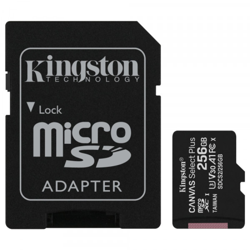 Memory card Secure Digital Micro256GB Kingston Canvas Select Plus SDXC UHS-1 U1 V10 A1 Class 10, Ret
