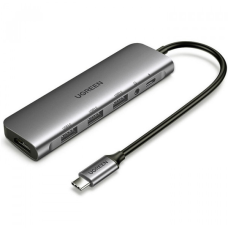 Док-станція USB3.0 Type-C --> USB 3.0x3/HDMI/jack 3.5mm/PD Ugreen CM136 Сіра (80132)