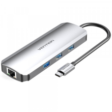 Док-станція USB3.1 Type-C --> HDMI/USB 3.0x3/RJ45/SD/TF/PD 100W Hub 8-in-1 Vention (TOKHB)