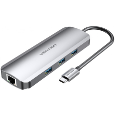 Док-станція USB3.1 Type-C --> HDMI/USB 3.0x3/RJ45/SD/TF/TRRS 3.5mm/PD 100W Hub 9-in-1 Vention (TOLHB)