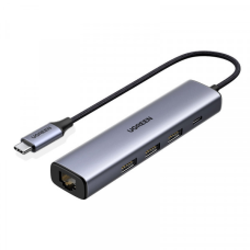 Хаб USB 3.0 Type-C -> 3xUSB 3.0 + RJ45 1000M CM475 Сірий UGREEN (20932)