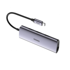 Хаб USB 3.1 Type-C -> 3хUSB 3.0 + RJ45 1000M Ethernet сірий UGREEN (60718)