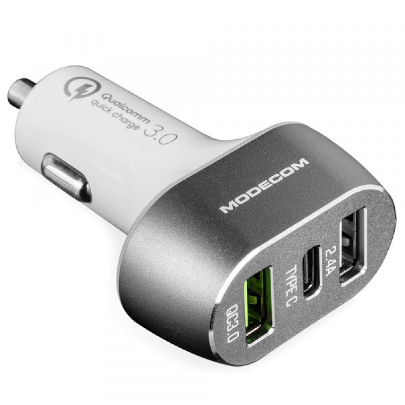 Автозарядка 3xUSB (USB-C, 2xUSB-A) PD/QC3.0 біла Modecom (ZT-MC-CU2C1-07)