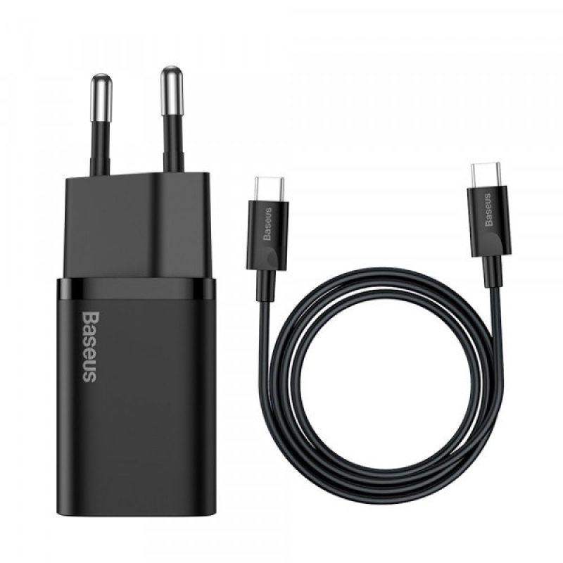 Зарядний пристрій 1xUSB 25W (USB-C) + Cable Type-C Чорний Baseus (TZCCSUP-L01)