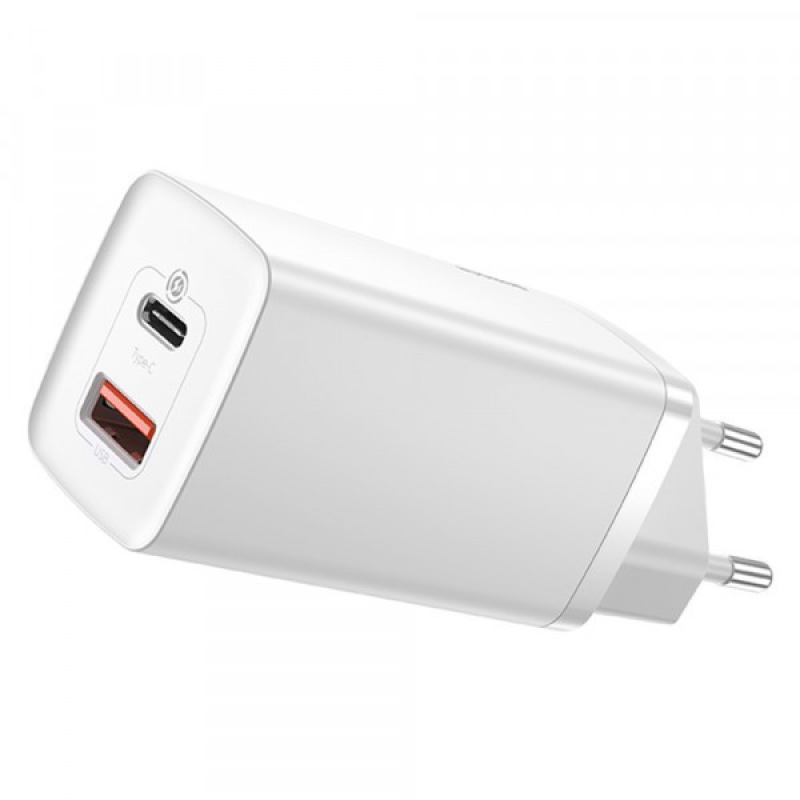 Зарядний пристрій 2xUSB 65W GaN (USB-C+USB-A) Білий Baseus (CCGAN2L-B02) Зарядний пристрій 2xUSB 65W GaN (USB-C+USB-A) Білий Baseus (CCGAN2L-B02)