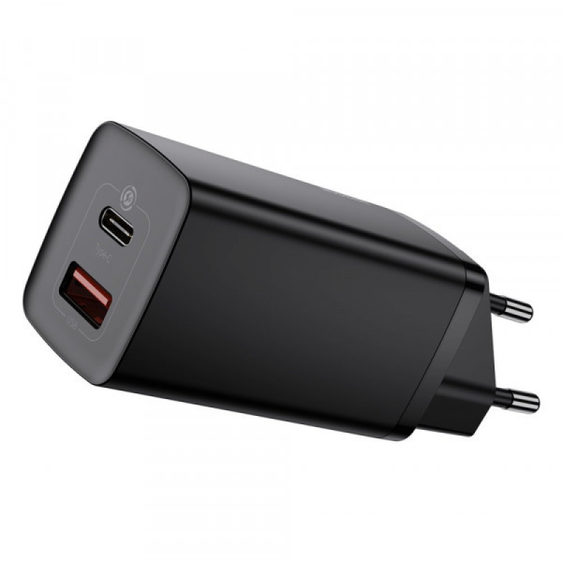 Зарядний пристрій 2xUSB 65W GaN (USB-C+USB-A) Чорний Baseus (CCGAN2L-B01) Зарядний пристрій 2xUSB 65W GaN (USB-C+USB-A) Чорний Baseus (CCGAN2L-B01)