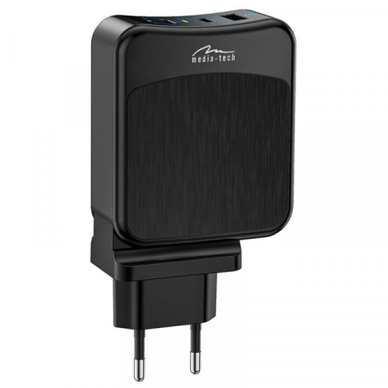 Зарядний пристрій 2xUSB-C PD 65W, USB QC 3.0, чорний Media-Tech (MT6252) Зарядний пристрій 2xUSB-C PD 65W, USB QC 3.0, чорний Media-Tech (MT6252)