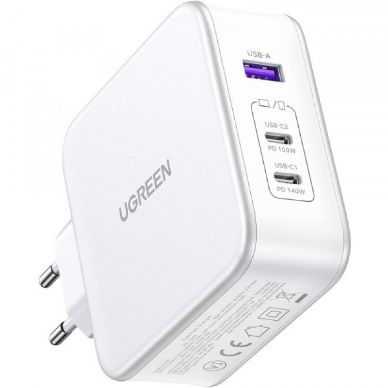 Зарядний пристрій 3xUSB 140W GaN (2хUSB-C+USB-A) CD289 with C to C Cable 1.5 м White Ugreen (15339) Зарядний пристрій 3xUSB 140W GaN (2хUSB-C+USB-A) CD289 with C to C Cable 1.5 м White Ugreen (15339)