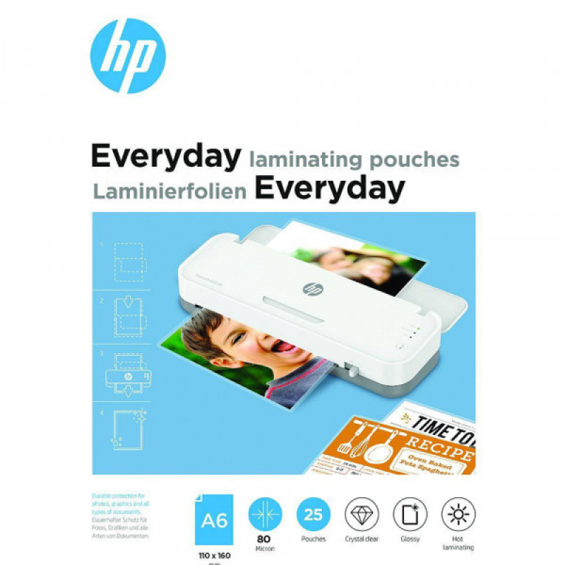 Плівка для ламінування HP Everyday Laminating Pouches, A6, 80 Mic, 110 x 160, 25 pcs (9156) Плівка для ламінування HP Everyday Laminating Pouches, A6, 80 Mic, 110 x 160, 25 pcs (9156)