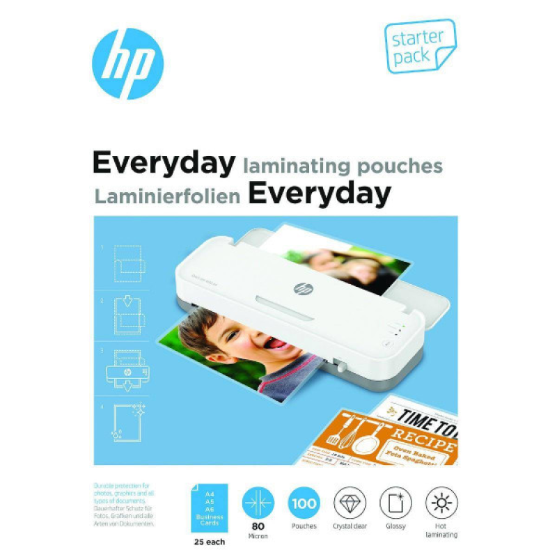 Плівка для ламінування HP Everyday Laminating Pouches, Starter Set, 80 Mic, 60 x 95, 100 pcs (25 x A (9158) Плівка для ламінування HP Everyday Laminating Pouches, Starter Set, 80 Mic, 60 x 95, 100 pcs (25 x A (9158)