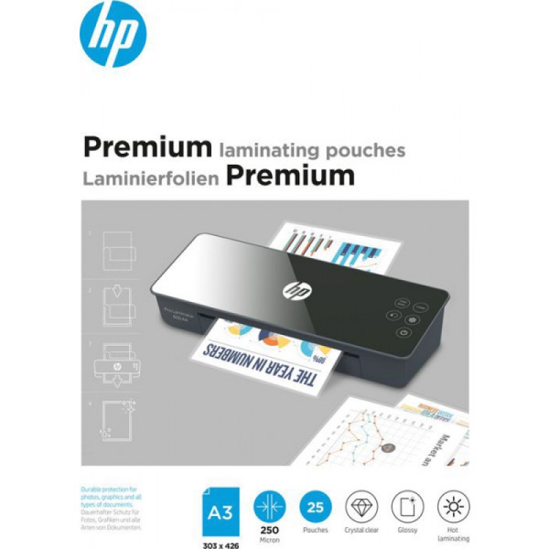 Плівка для ламінування HP Premium Laminating Pouches, A3, 250 Mic, 303x426, 25 pcs (9128) Плівка для ламінування HP Premium Laminating Pouches, A3, 250 Mic, 303x426, 25 pcs (9128)