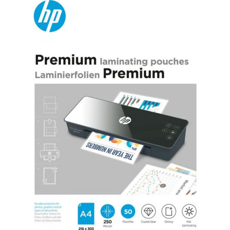Плівка для ламінування HP Premium Laminating Pouches, A4, 250 Mic, 216x303, 50 pcs (9125) Плівка для ламінування HP Premium Laminating Pouches, A4, 250 Mic, 216x303, 50 pcs (9125)
