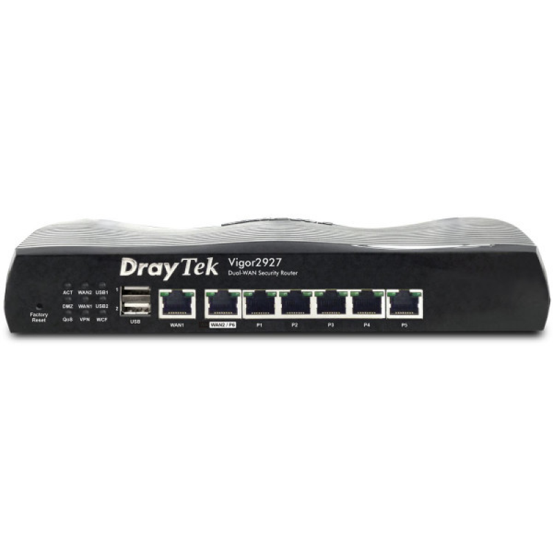 Маршрутизатор Drytek Vigor 2927, 2(4) WAN GbE, 5 LAN GbE, 2 USB 2.0, 50 VPN, Multi-LAN (8+DMZ+IP Rou Маршрутизатор Drytek Vigor 2927, 2(4) WAN GbE, 5 LAN GbE, 2 USB 2.0, 50 VPN, Multi-LAN (8+DMZ+IP Rou