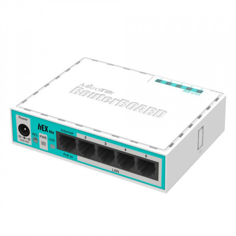 Маршрутизатор Mikrotik hEX lite RB750r2 with 850MHz CPU, 64MB RAM, 5 LAN ports, RouterOS L4, plastic (RB75092)