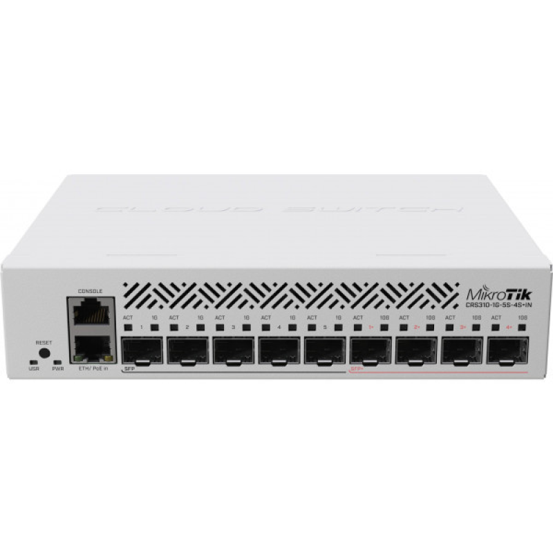 Комутатор Mikrotik CRS310-1G-5S-4S+IN, 1xGE LAN, 5xSFP, 4xSFP+, CPU ARM v7, RAM 256Mb (CRS310-1G-5S-4S+IN) Комутатор Mikrotik CRS310-1G-5S-4S+IN, 1xGE LAN, 5xSFP, 4xSFP+, CPU ARM v7, RAM 256Mb (CRS310-1G-5S-4S+IN)
