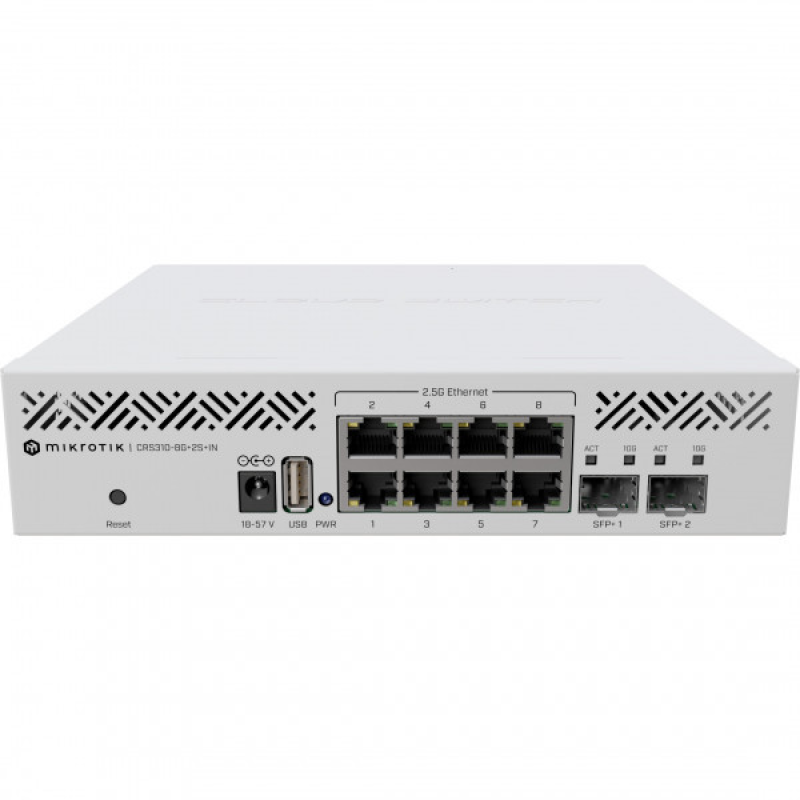 Комутатор Mikrotik CRS310-8G+2S+IN, 8x 2.5G Ethernet ports, 2x SFP+ ports, USB type A, 800MHz CPU, 2 Комутатор Mikrotik CRS310-8G+2S+IN, 8x 2.5G Ethernet ports, 2x SFP+ ports, USB type A, 800MHz CPU, 2