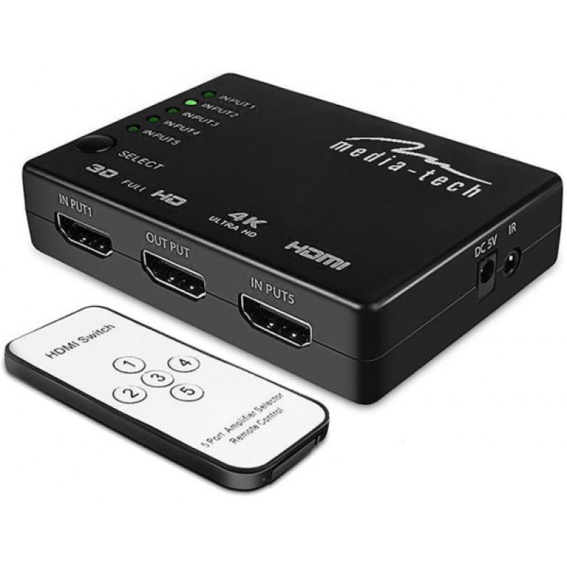 Сплітер HDMI 5xports HDMI switch, remote controlled, 4K resolution support Media-Tech (MT5207) Сплітер HDMI 5xports HDMI switch, remote controlled, 4K resolution support Media-Tech (MT5207)