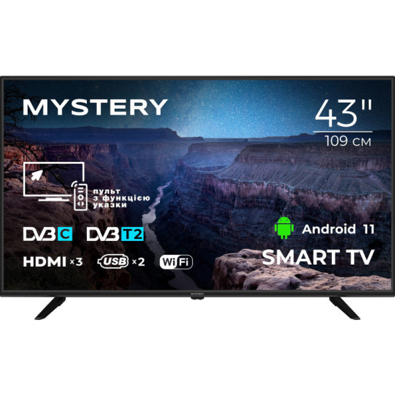 TV 43 Mystery MTV-4350FST2 Full HD/Smart/Android 11/2xUSB 2.0/Wi-Fi/Miracast/Black (MTV-4350FST2)