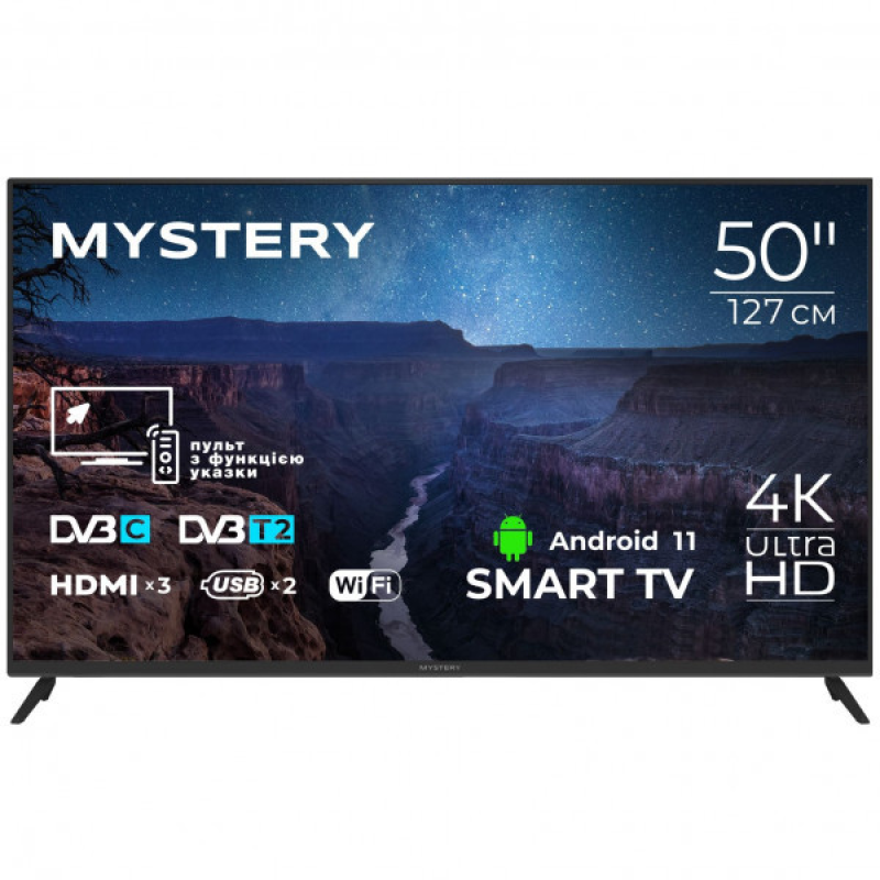 TV 50 Mystery MTV-5060UDT2 4K/Android 11/DVB-T2/2xUSB 2.0/3хHDMI/CI-слот/Wi-Fi/Black (MTV-5060UDT2) TV 50 Mystery MTV-5060UDT2 4K/Android 11/DVB-T2/2xUSB 2.0/3хHDMI/CI-слот/Wi-Fi/Black (MTV-5060UDT2)
