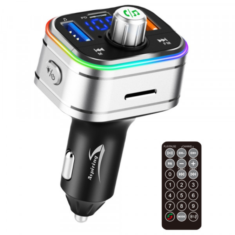 Автомобільний FM-трансміттер Aspiring Wave 3 PD 20W LED/Bluetooth/MicroSD/DSP/QC3.0 (WV965771)