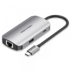 ХАБ USB 3.1 TYPE-C -> 3ХUSB 3.0/RJ45 GIGABIT/PD 100W 5-IN-1 VENTION (TNFHB)
