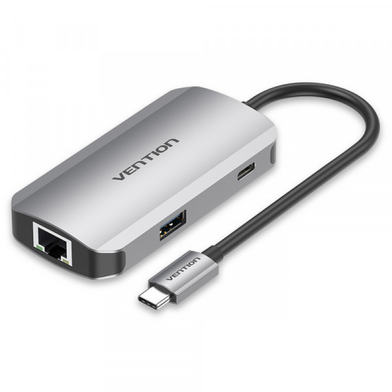 ХАБ USB 3.1 TYPE-C -> 3ХUSB 3.0/RJ45 GIGABIT/PD 100W 5-IN-1 VENTION (TNFHB) ХАБ USB 3.1 TYPE-C -> 3ХUSB 3.0/RJ45 GIGABIT/PD 100W 5-IN-1 VENTION (TNFHB)