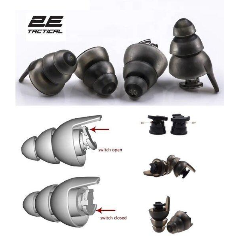 Беруші захисні 2E Switch EP1 Black з перемикачем, M, NRR 22/14 dB, пасивні (2E-EPWS1MBK)