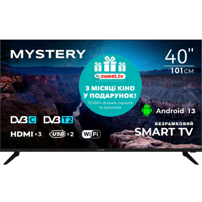 TV 40 Mystery MTV-4060FST2 Full HD/Smart/Android 13/Wi-Fi/Frameless/Black (MTV-4060FST2)