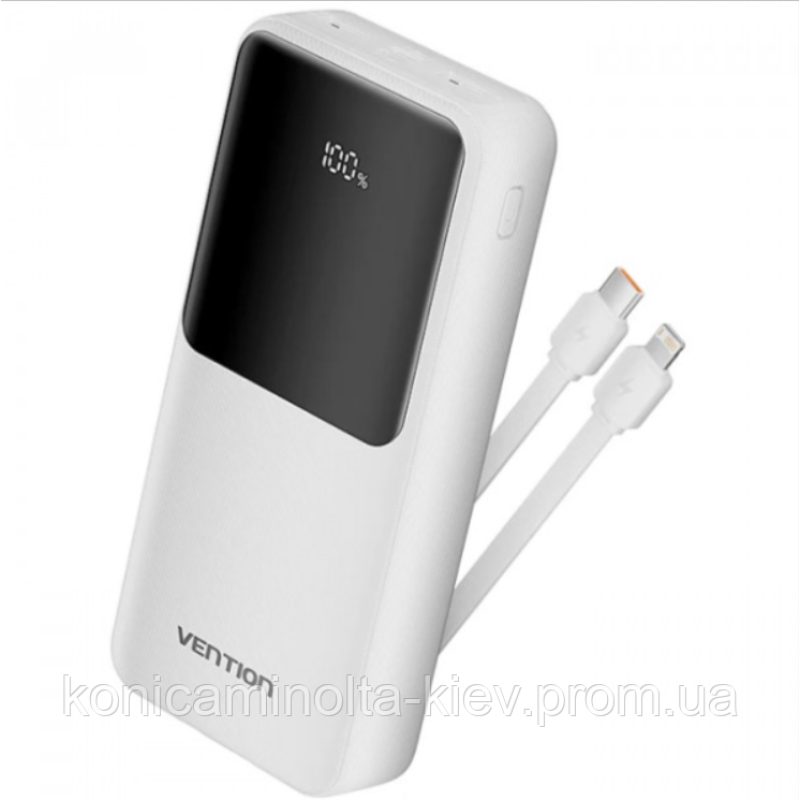 УМБ Vention 20000mAh 22.5W 3A,PD,QC 3.0,Micro-USB,USB-C,2xUSB-A,Built-in USB-C+Lightning Cables Whit