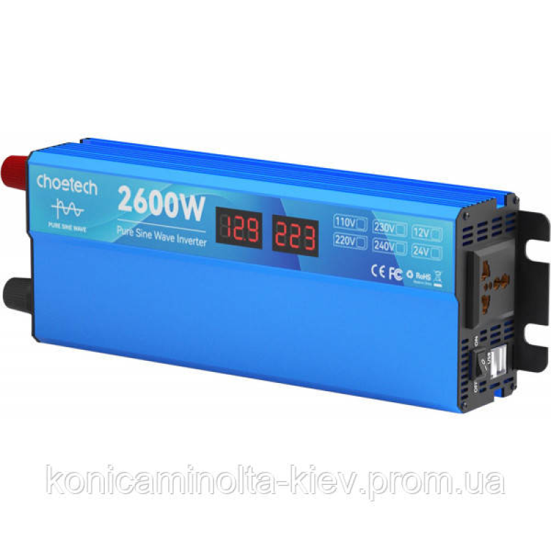 Инвертор автомобільний Choetech 12\220V 2600W (1300Вт), чиста синусоїда
