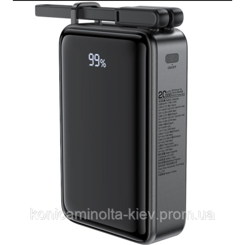 УМБ Acefast 20000mAh 67W PD3.0 20В/3.35A Type-C, USB-A, with cable, Li-ion M4 Black