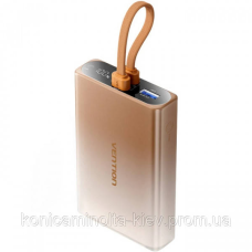 УМБ Vention 10000 mAh 22,5W PD, USB-A, USB-C In/Out, Lightning In/Out, LED display, Gold