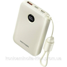 УМБ Vention 10000mAh 22,5W Fast Charging, USB-A, 2xUSB-C, with built-in USB-C cable, Beige